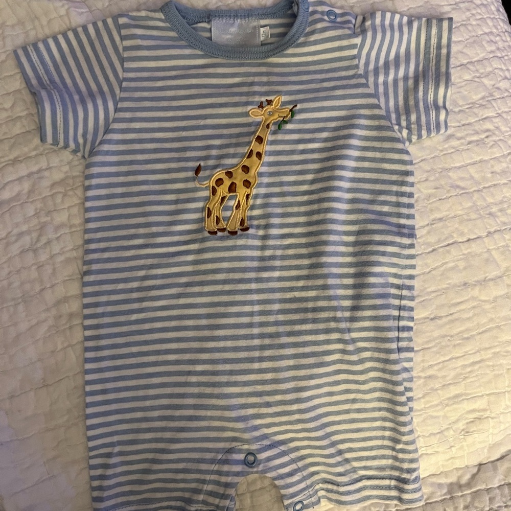Little English Light Blue Striped Giraffe Bodysuit